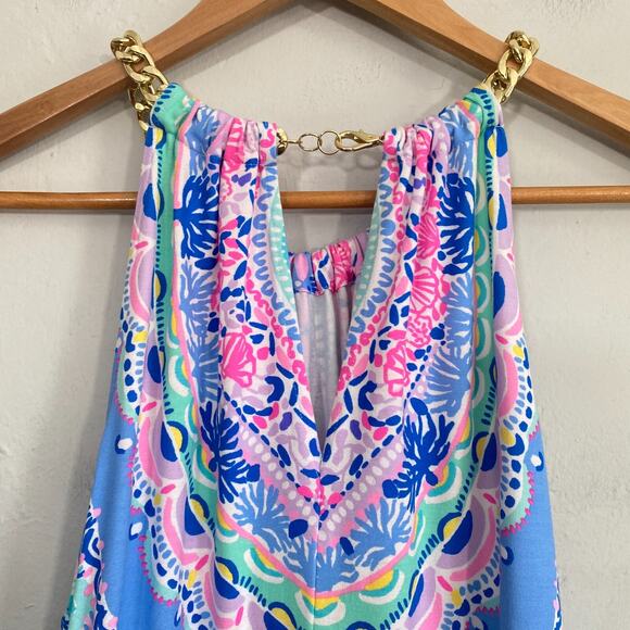 Lilly Pulitzer Bowen Halter Top Women Size Medium Multicolor Gold Chain Beach - Picture 11 of 12